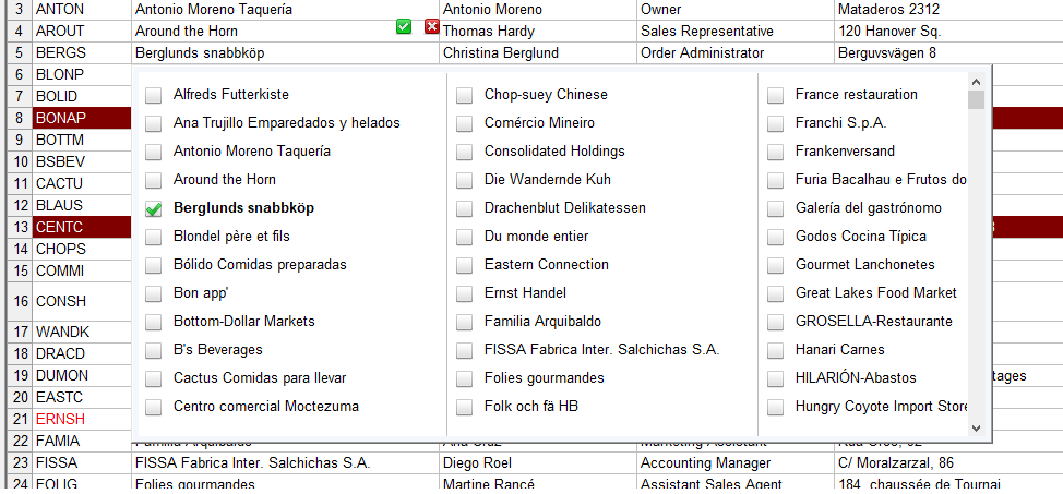 Use multi-column drop-down lists with up to 256 million items based on static data or dynamic lists containing filtered (unique) table fields values.