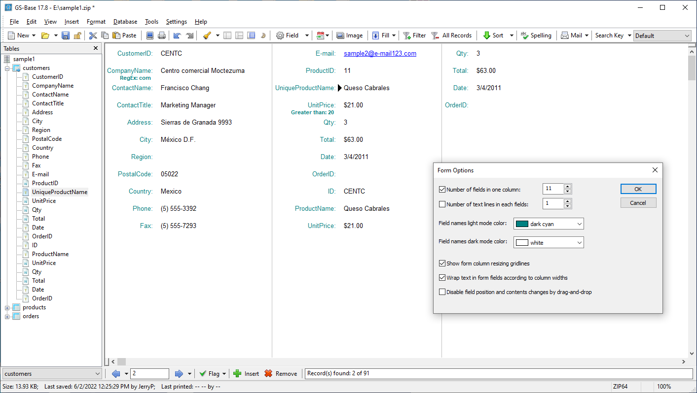 Use tables or automatic forms to browse and edit records.