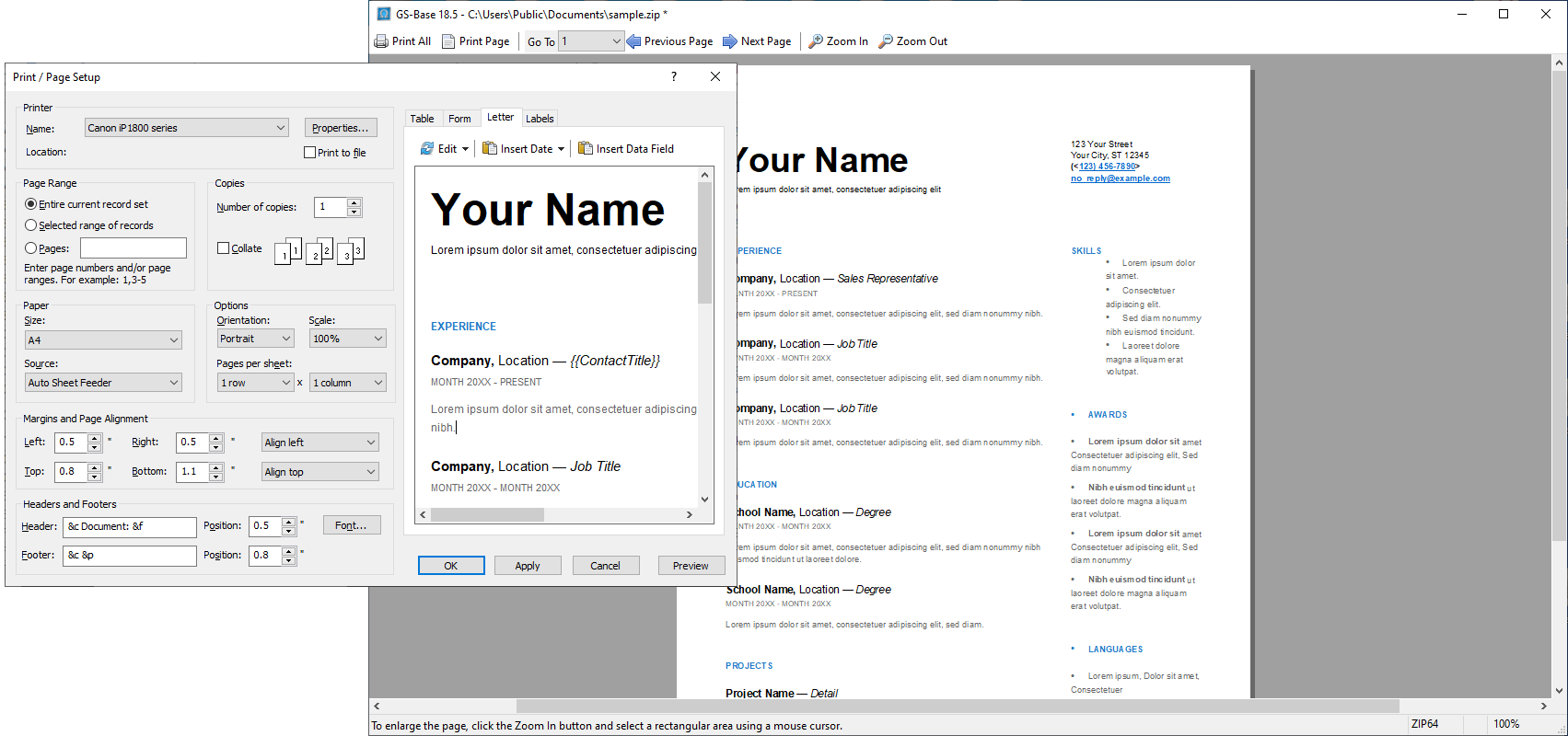 Print serial letters with embedded Memo and Images/Files fields and any type of mailing labels.