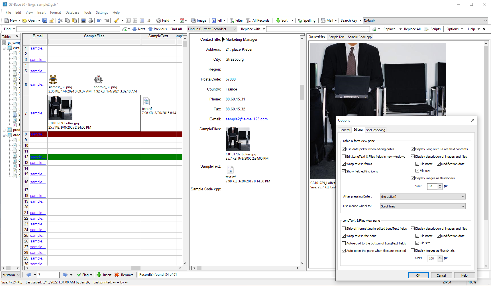 Display images and objects in tables cells, forms and in the image/files view panes.