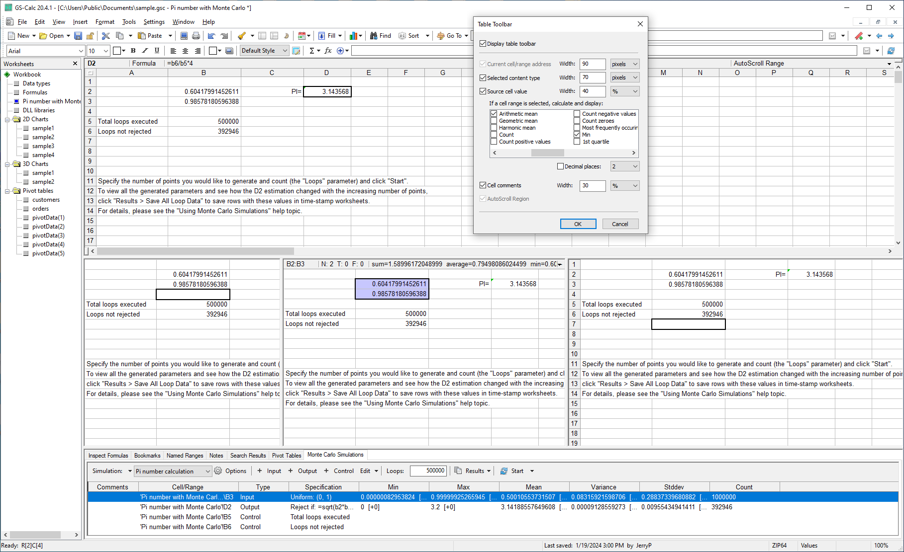 Configure up to 100 (opt. synchronized by rows and/or columns) panes for each worksheet. Add automatic functions for selections.